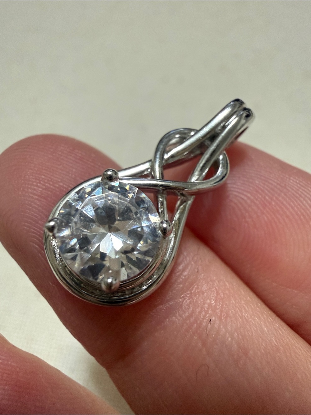Sterling Silver 925 White Cubic Zirconia Teardrop Pendant